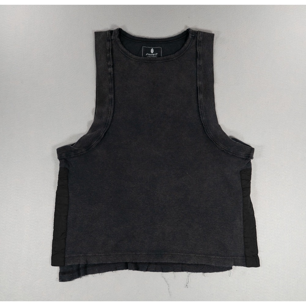 Free People Movement Washed Black Muscle Tank Top Cropped Raw Hem‎ Small